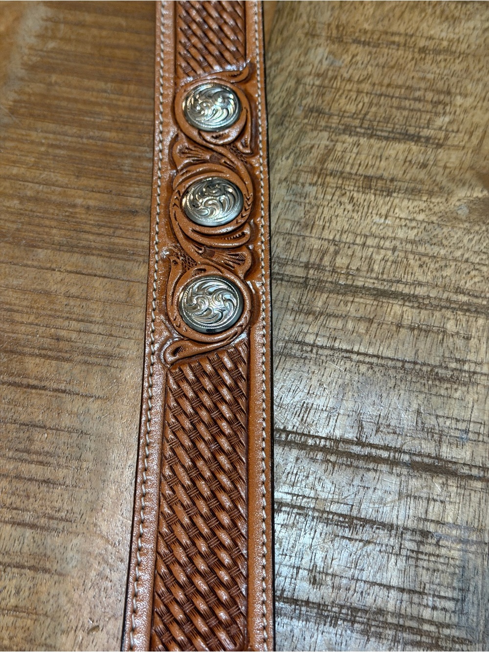 Vintage Montana Silversmiths Silver Plate Buckle Tooled Leather Belt 36” Western - Picture 8 of 16